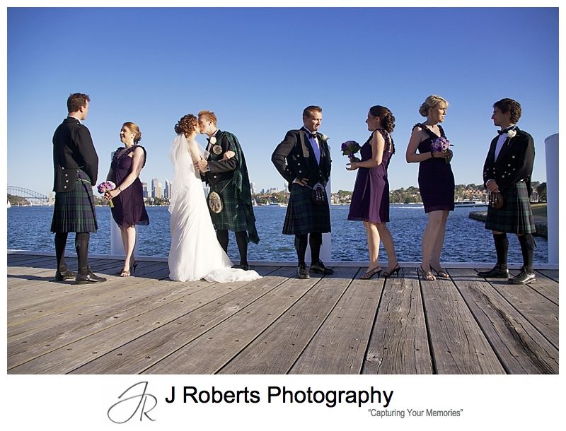 Bridal party on the pier at Woolwich near Deckhouse - Sydney wedding photographer 